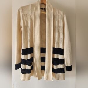 Daisy Fuentes Cream & Black Striped Structured Knit Cardigan Size XS